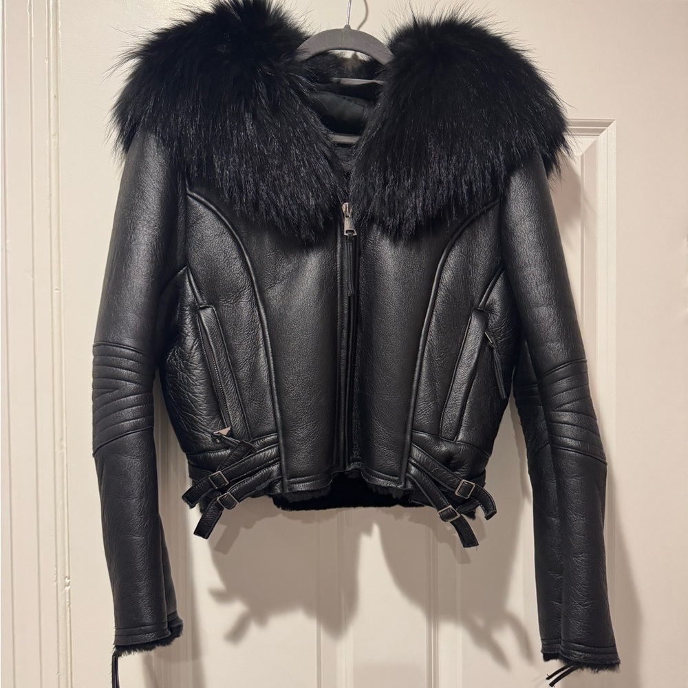 Raquel Furs Leathr and Fur Collar Jacket